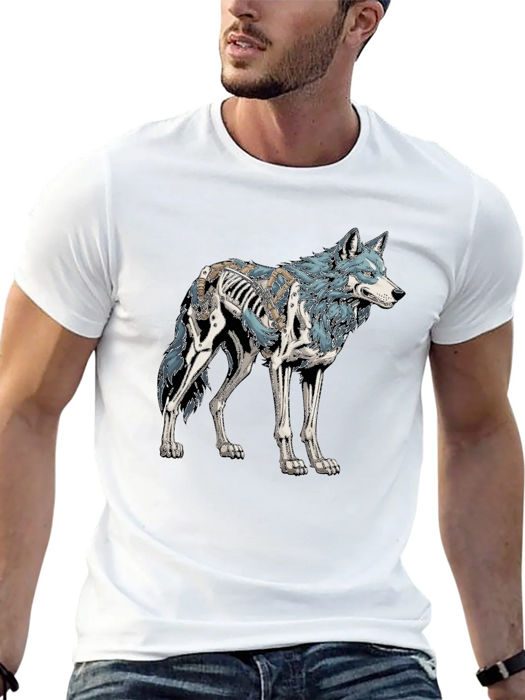 Wolf Skeleton Graphic Tee - Black Cotton T-Shirt product image 12
