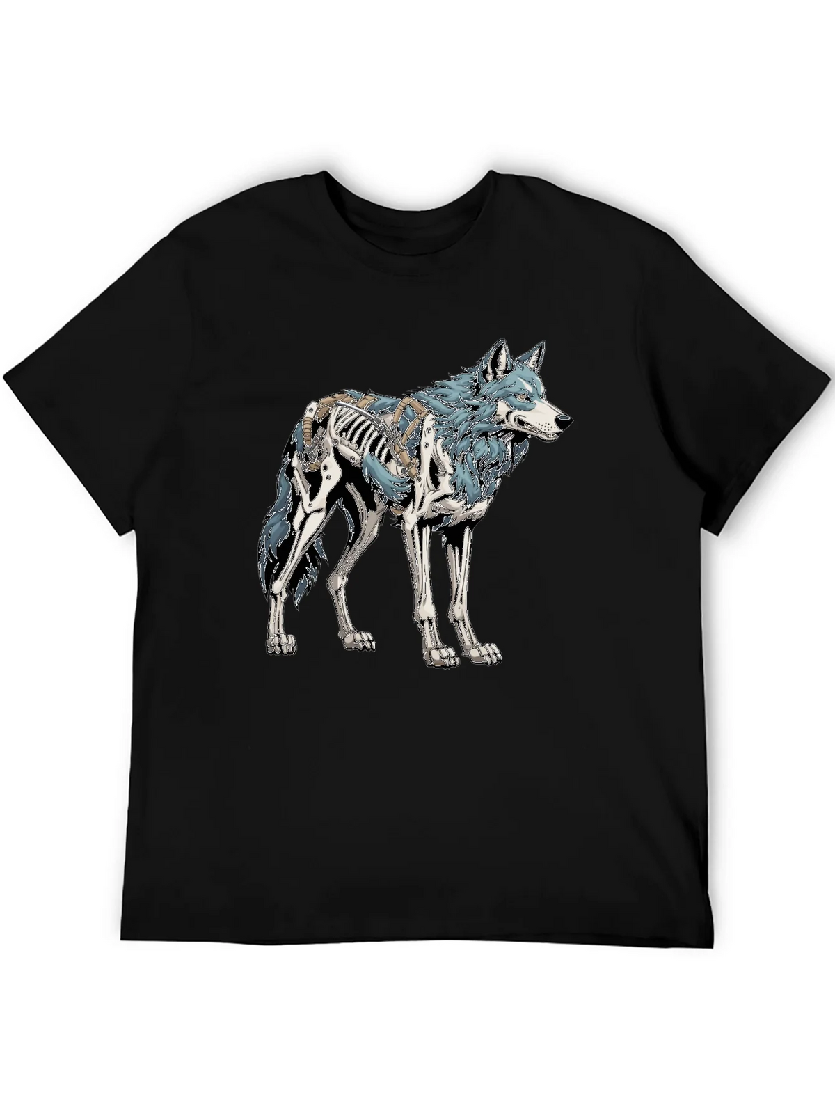 Wolf Skeleton Graphic Tee - Black Cotton T-Shirt product image 5