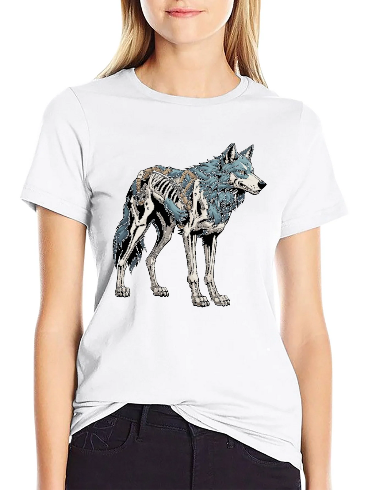 Wolf Skeleton Graphic Tee - Black Cotton T-Shirt product image 8