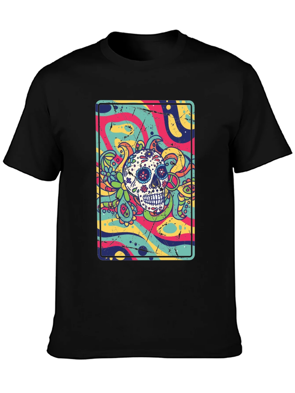 Sugar Skull Psychedelic Graphic Tee product image 3
