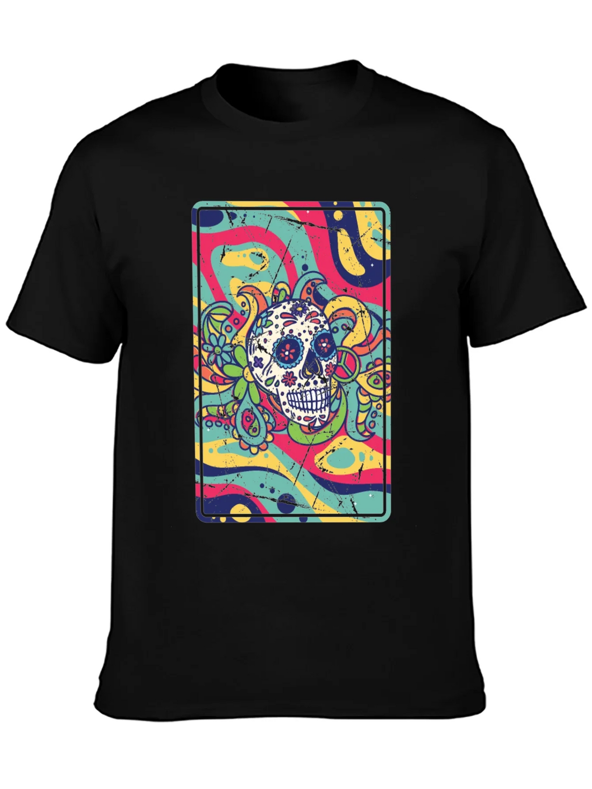 Sugar Skull Psychedelic Graphic Tee product image 3