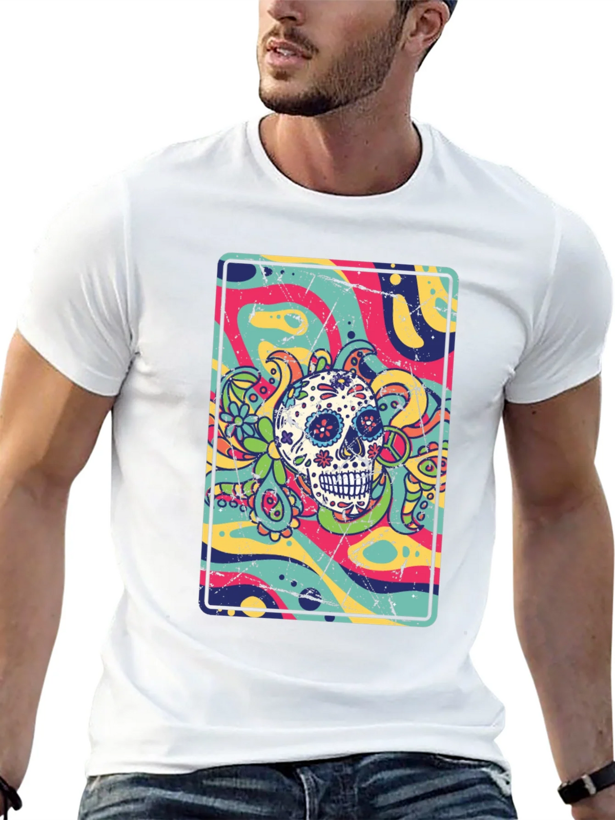 Sugar Skull Psychedelic Graphic Tee product image 12
