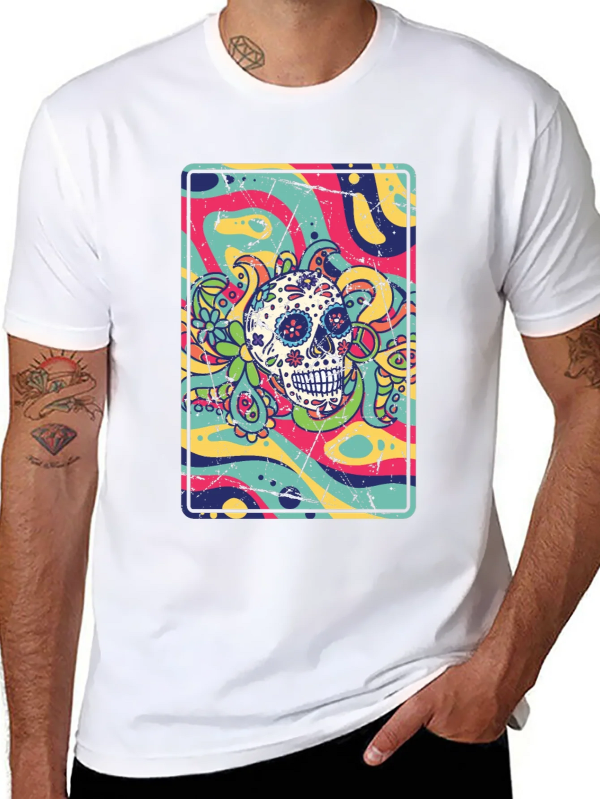 Sugar Skull Psychedelic Graphic Tee product image 7