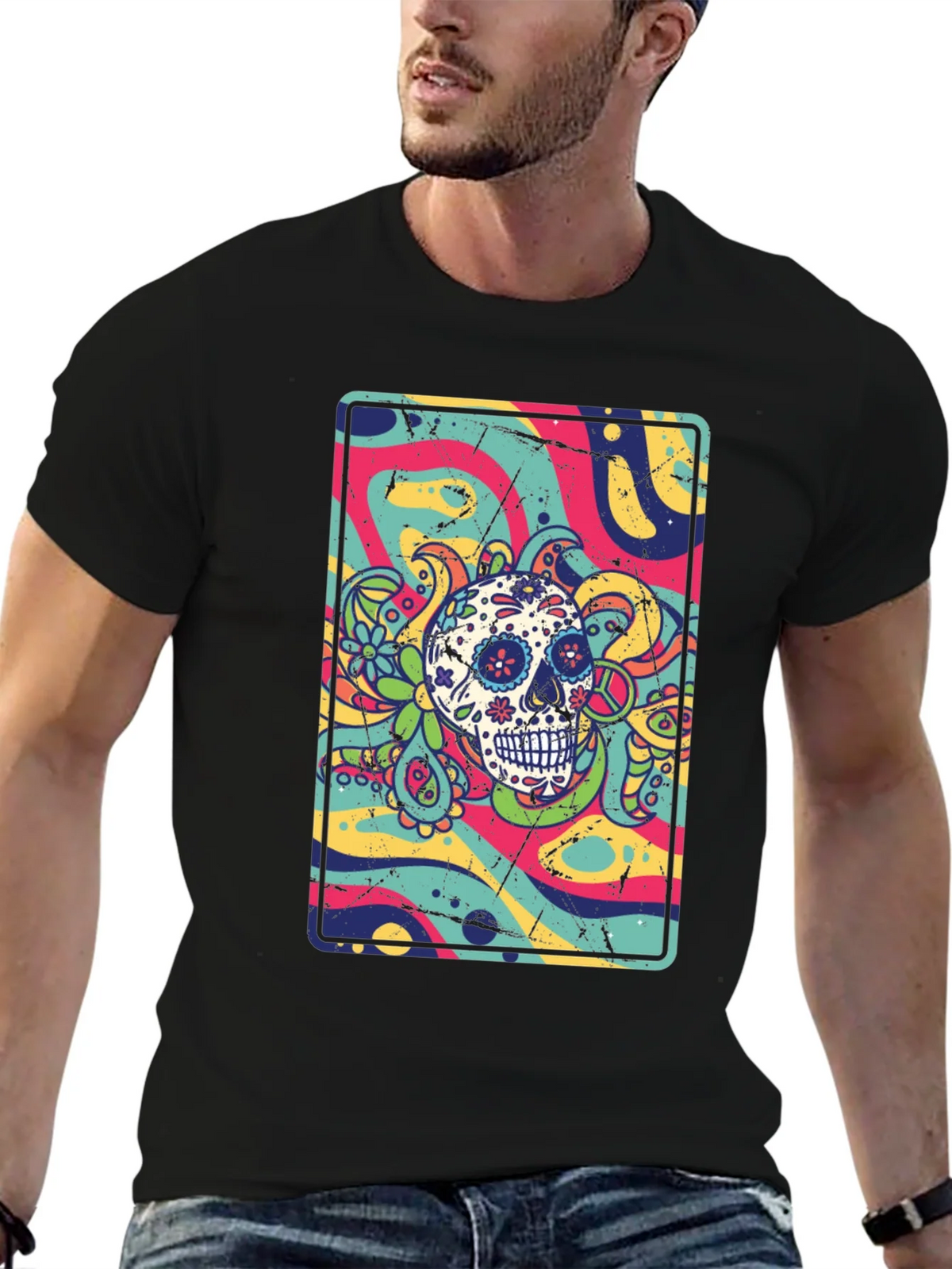 Sugar Skull Psychedelic Graphic Tee product image 6