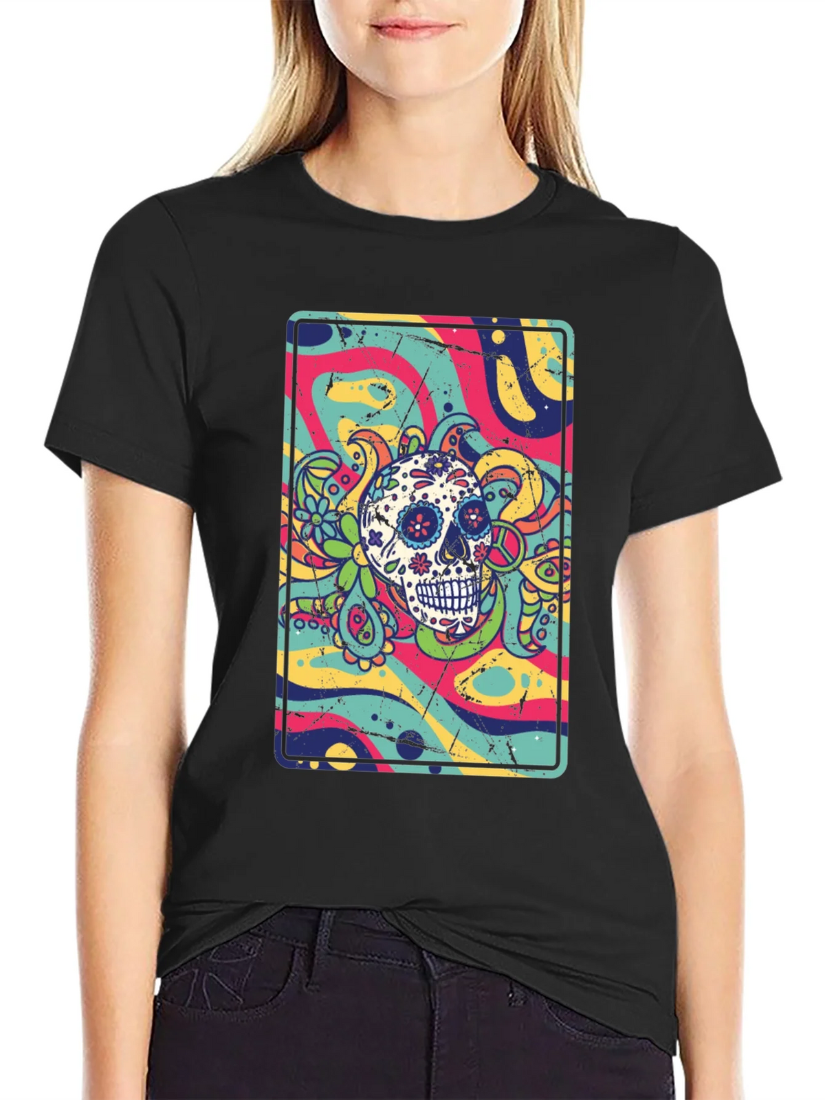 Sugar Skull Psychedelic Graphic Tee product image 2