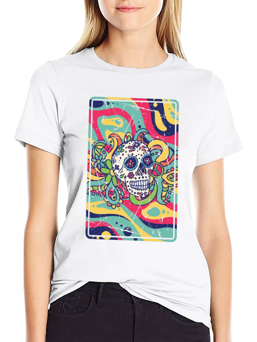 Sugar Skull Psychedelic Graphic Tee product image 8