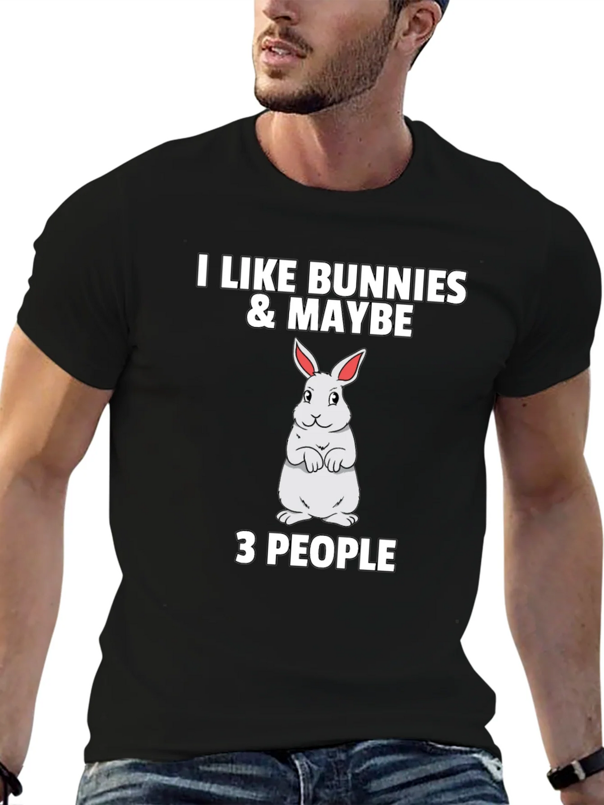 I Like Bunnies & Maybe 3 People Black T-Shirt product image 6