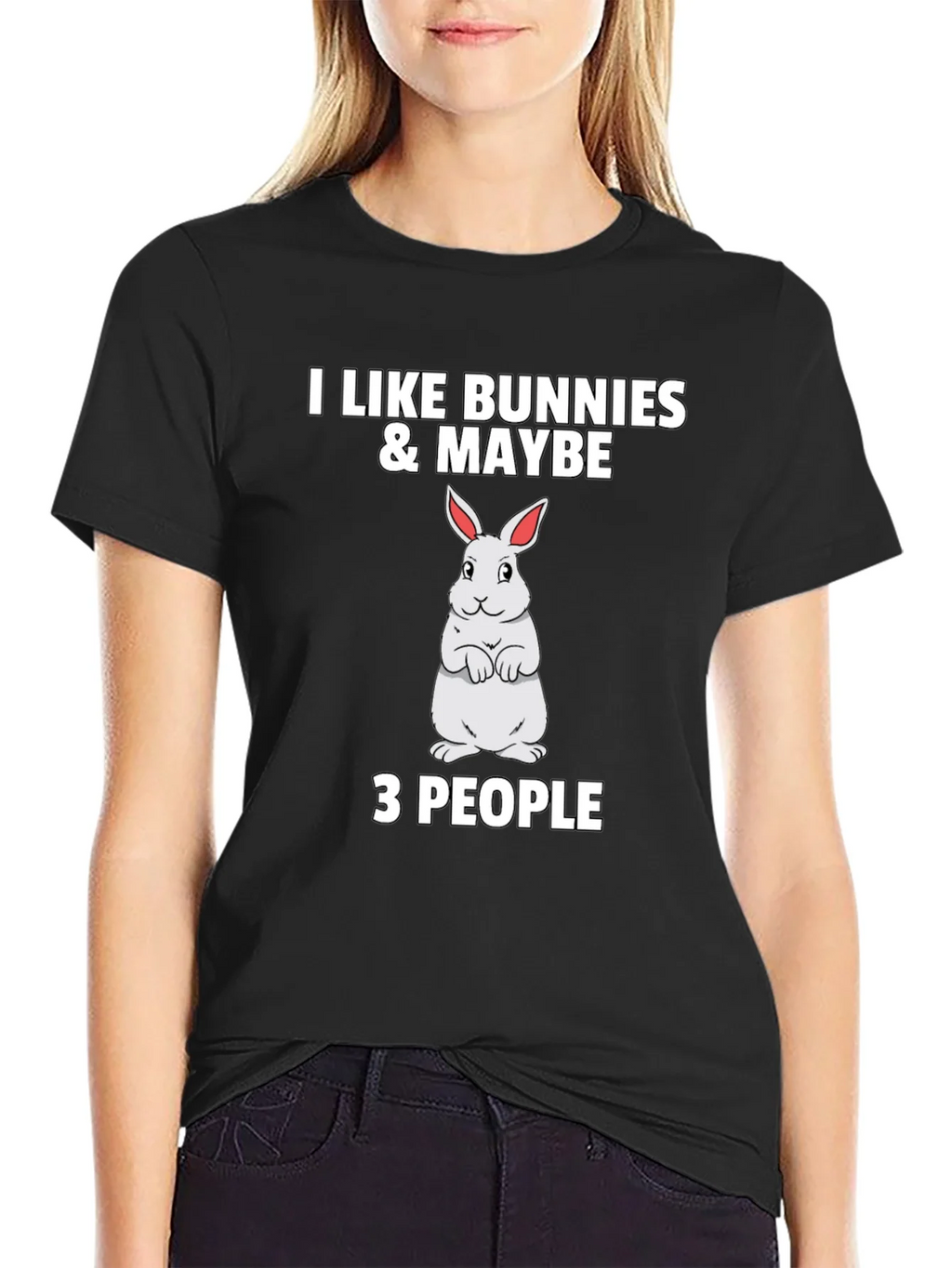 I Like Bunnies & Maybe 3 People Black T-Shirt product image 2