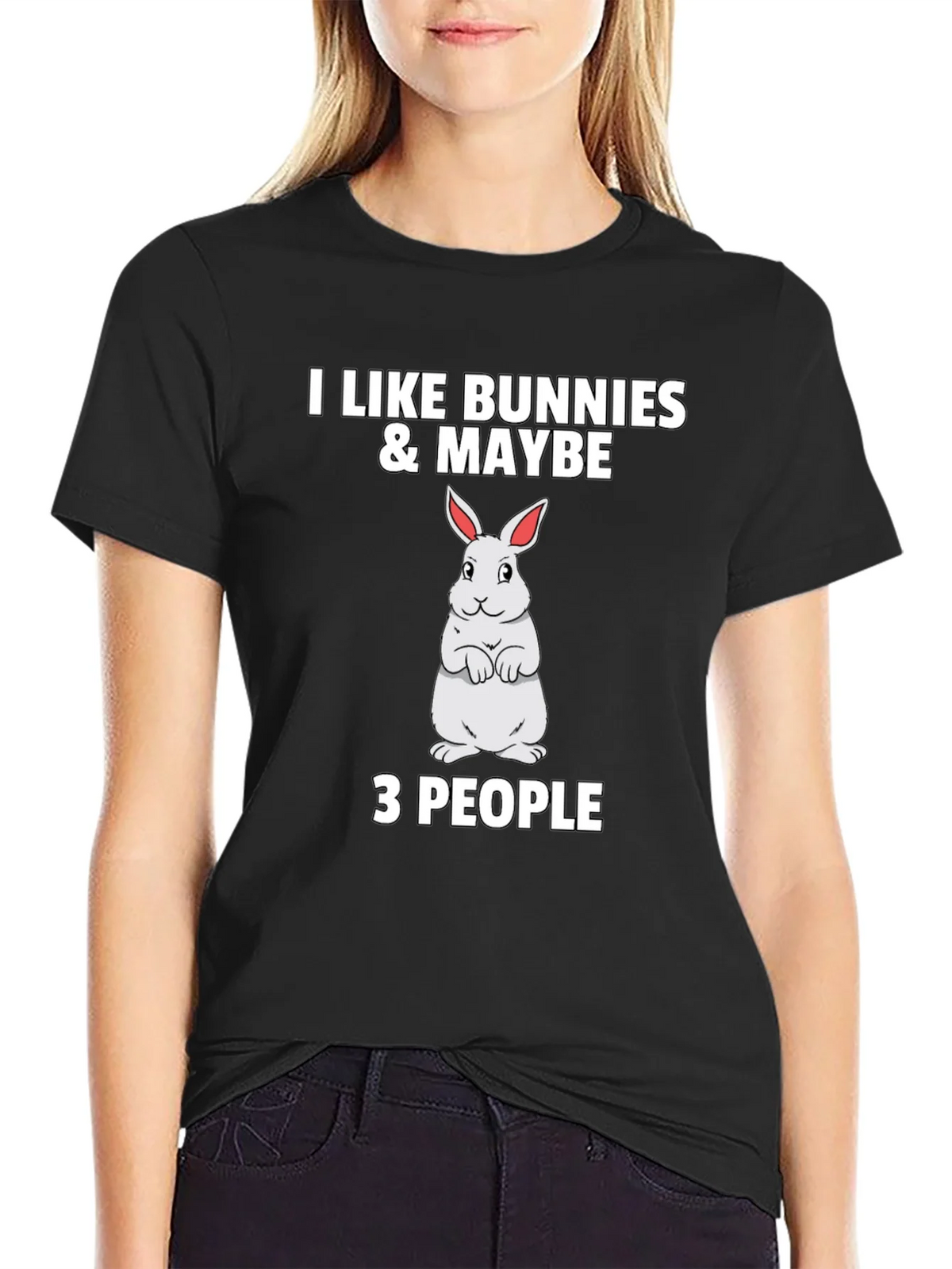 I Like Bunnies & Maybe 3 People Black T-Shirt product image 2