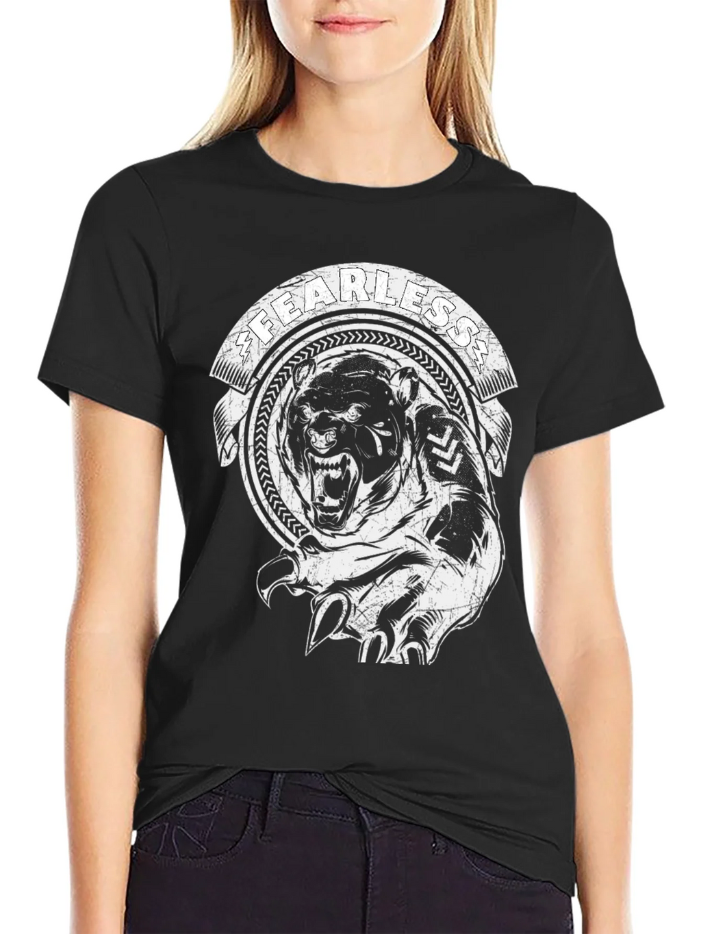 Fearless Bear Graphic Tee - Black Cotton T-Shirt product image 1