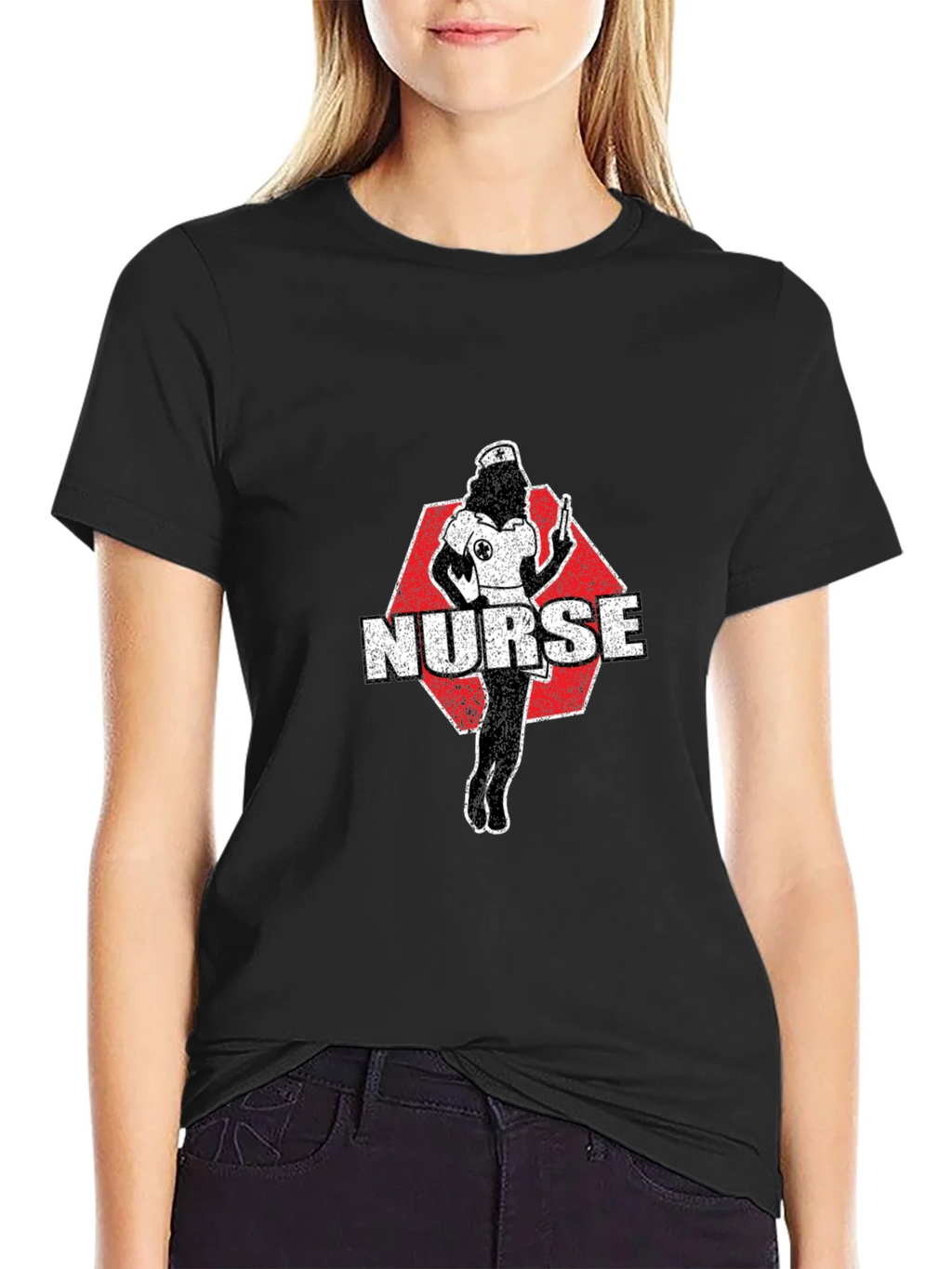 Nurse Retro Graphic T-Shirt - Black Cotton product image 2