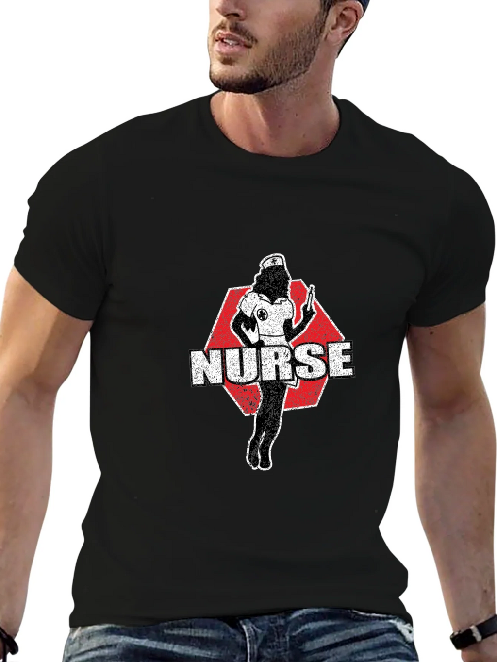 Nurse Retro Graphic T-Shirt - Black Cotton product image 6