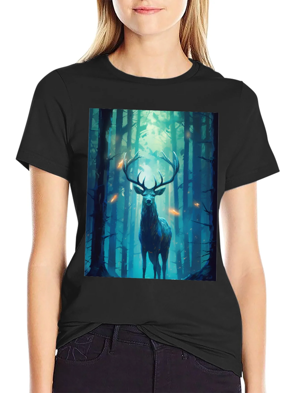 Deer in Forest Graphic Tee - Black Unisex T-Shirt product image 2