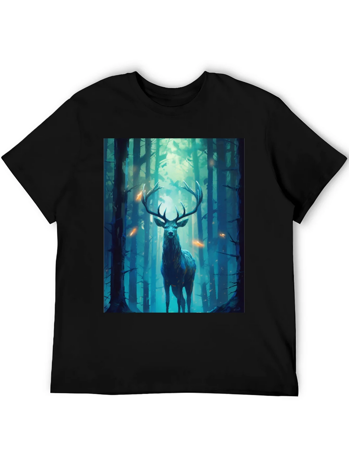 Deer in Forest Graphic Tee - Black Unisex T-Shirt product image 4