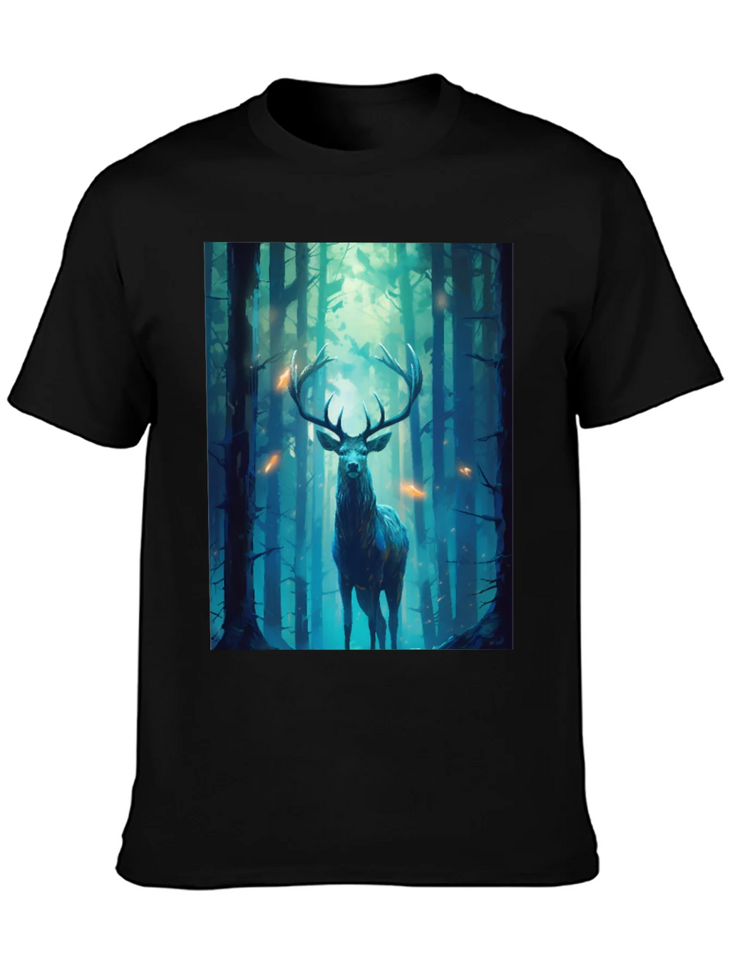 Deer in Forest Graphic Tee - Black Unisex T-Shirt product image 3