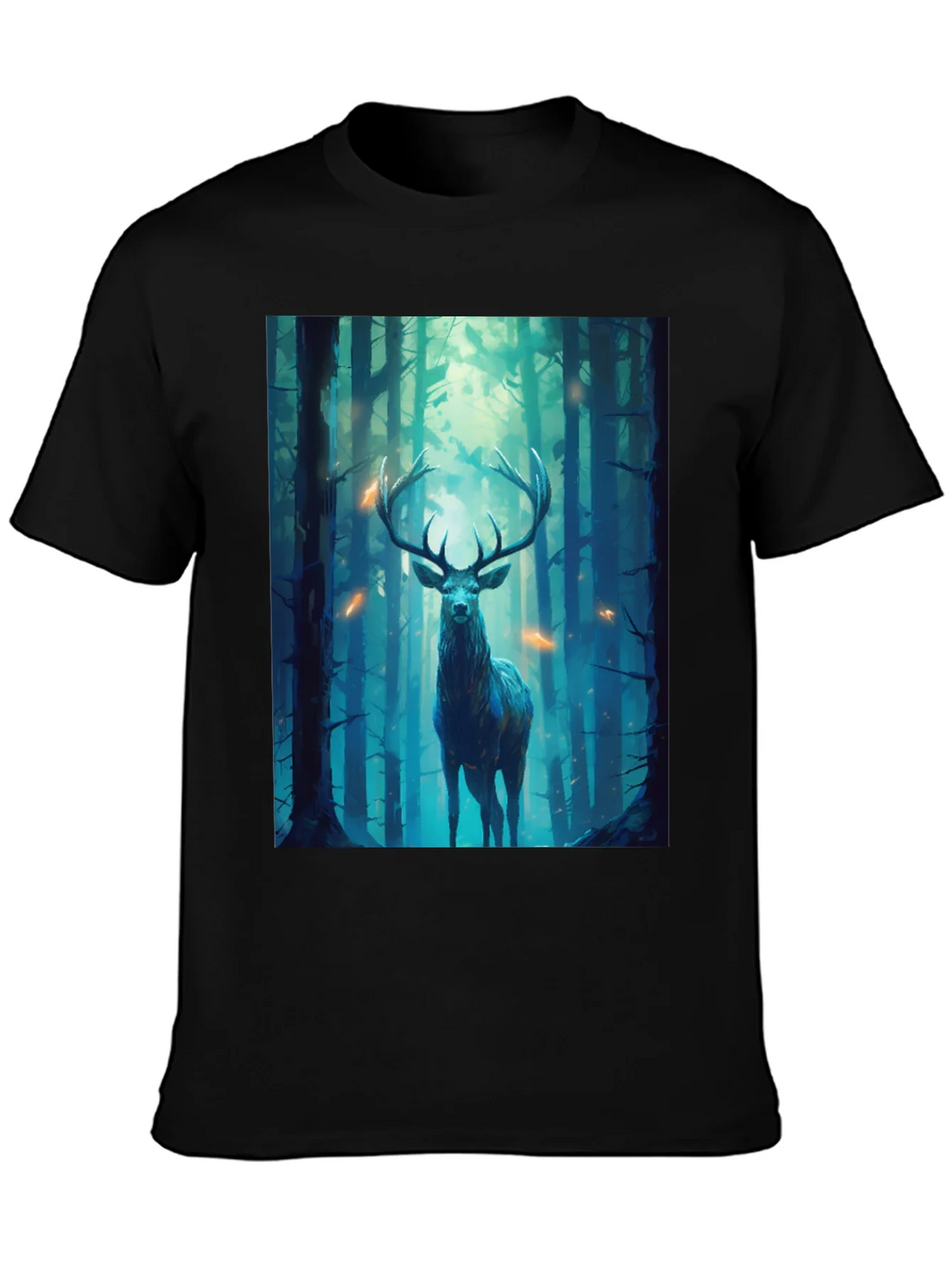 Deer in Forest Graphic Tee - Black Unisex T-Shirt product image 3