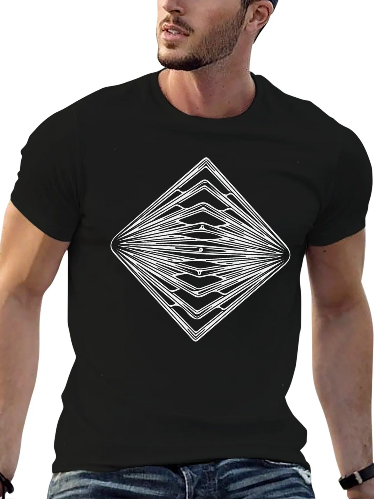 Geometric Diamond Graphic Black T-Shirt product image 4