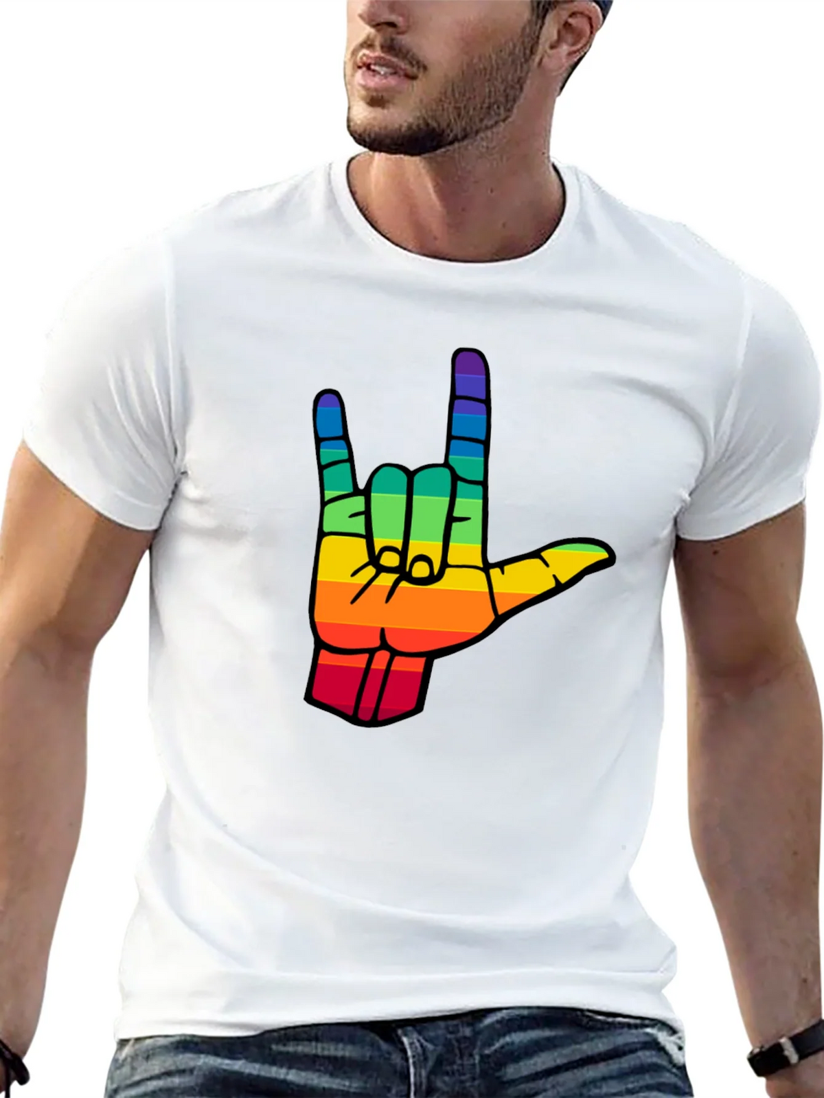 Rainbow I Love You Hand Sign Black T-Shirt product image 12