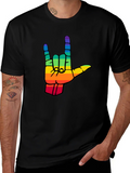 Rainbow I Love You Hand Sign Black T-Shirt product image 1