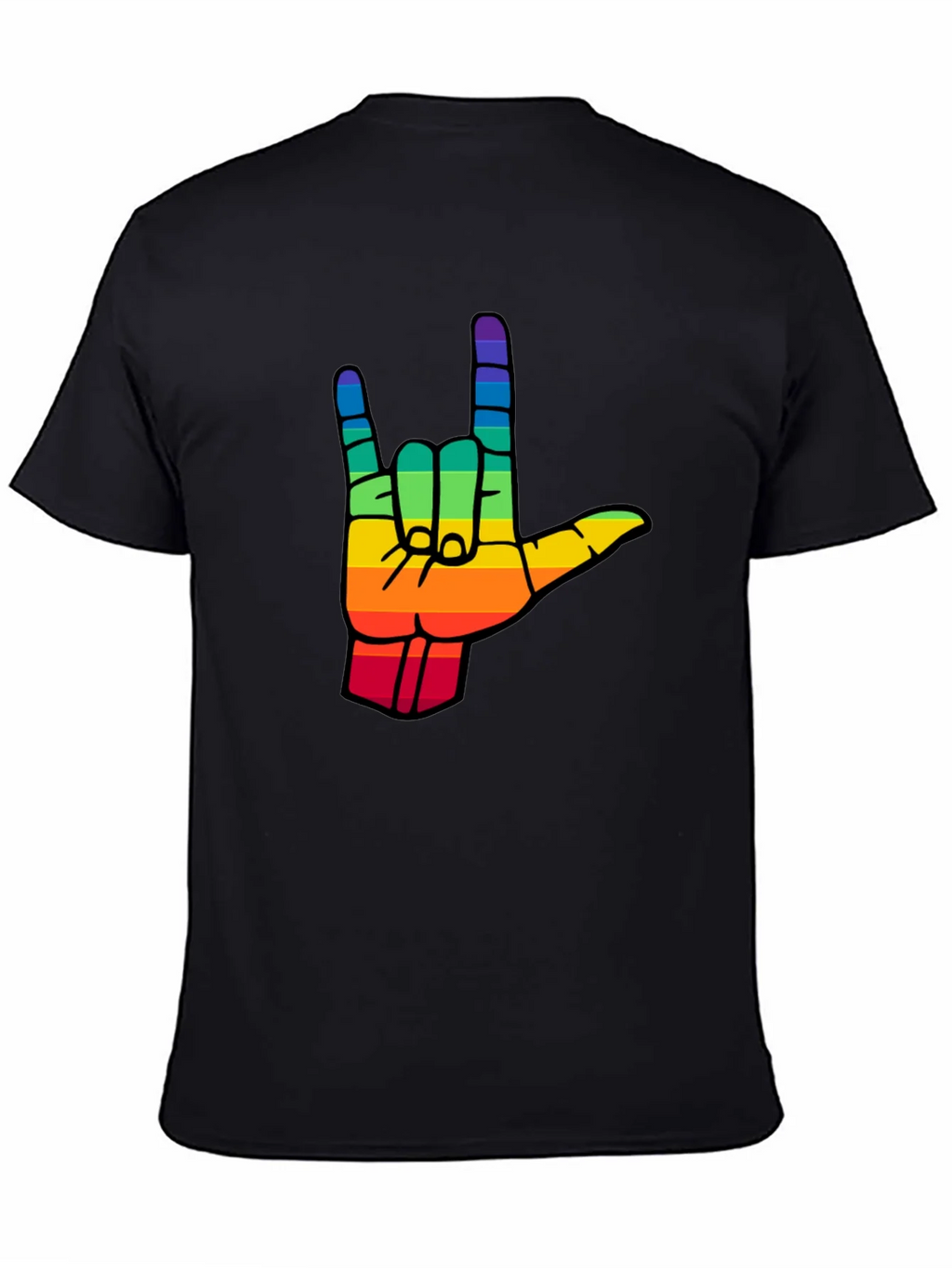 Rainbow I Love You Hand Sign Black T-Shirt product image 4