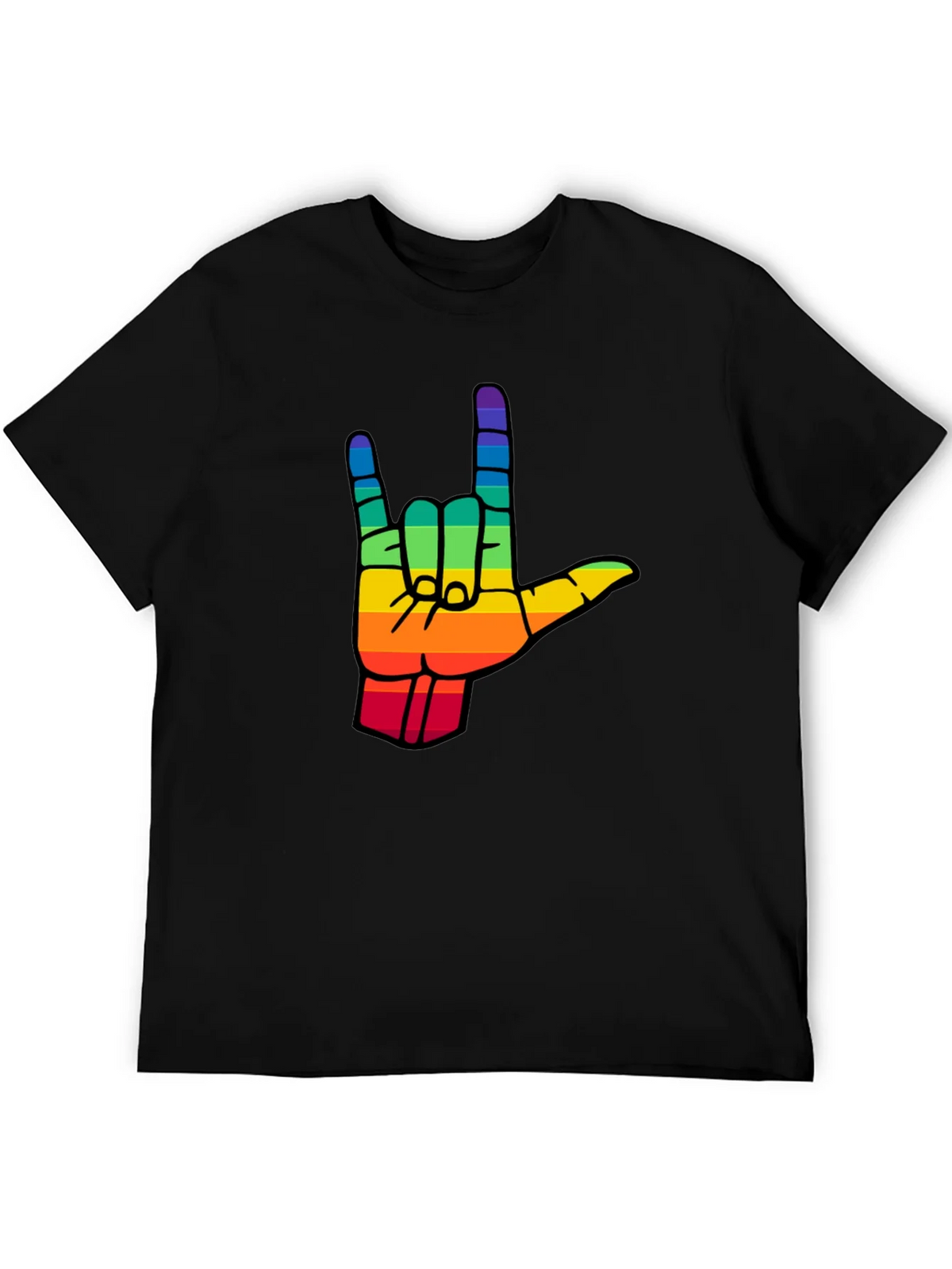 Rainbow I Love You Hand Sign Black T-Shirt product image 5