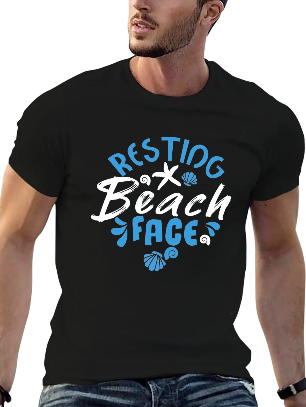 Resting Beach Face T-Shirt - Mens Black Graphic Tee product image 6