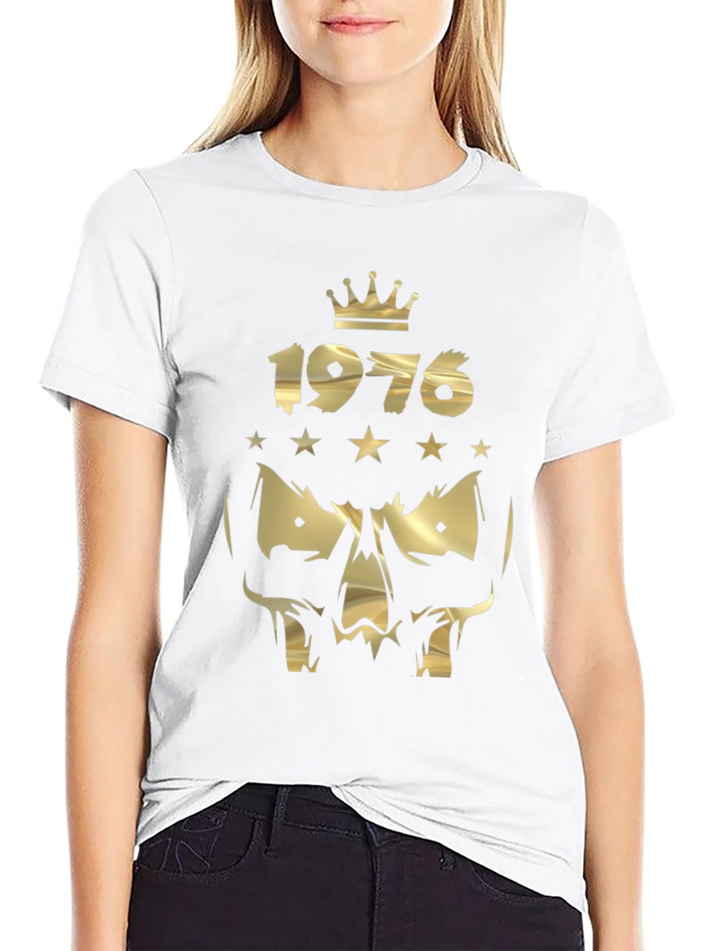 Gold 1976 Crown Skull Graphic Black T-Shirt product image 8