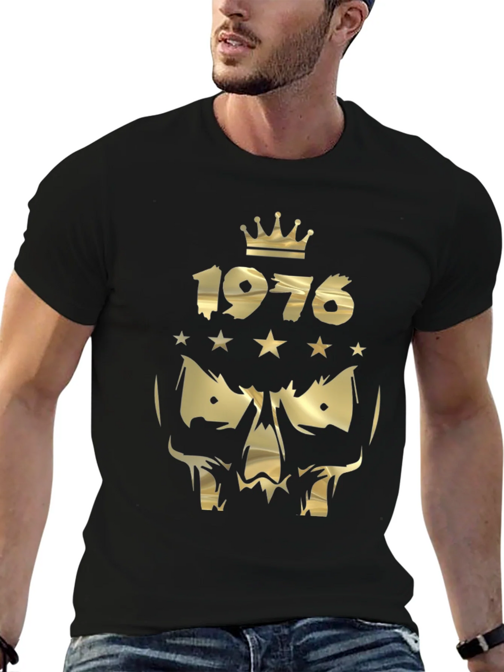 Gold 1976 Crown Skull Graphic Black T-Shirt product image 6