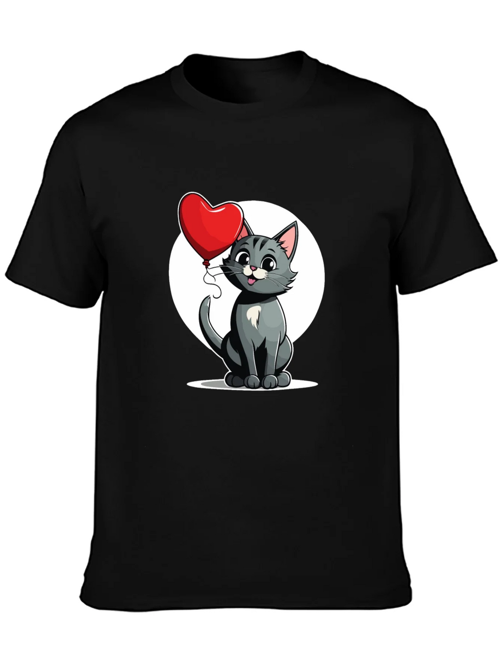 Cute Cartoon Cat with Heart Balloon T-Shirt product image 3
