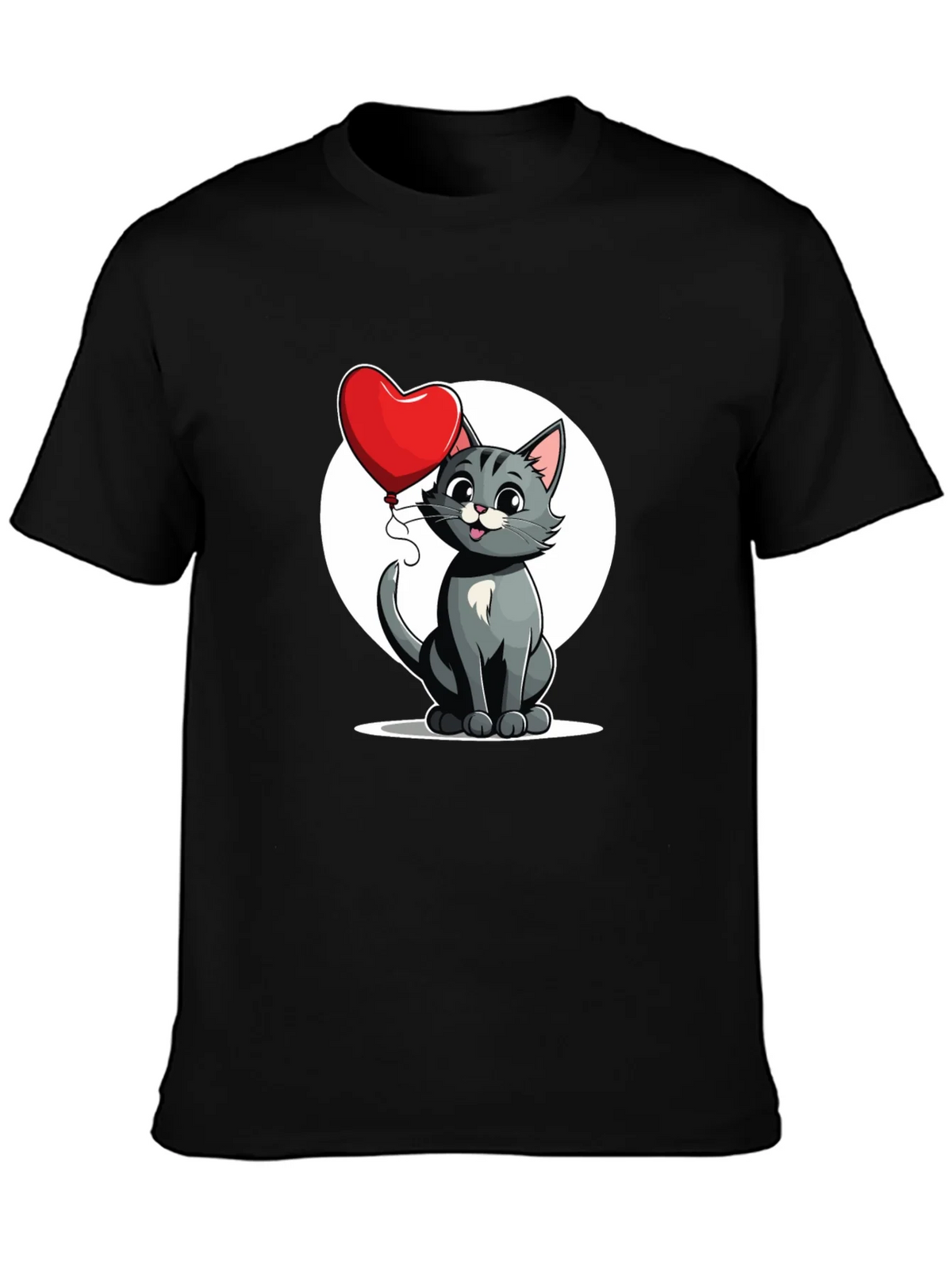 Cute Cartoon Cat with Heart Balloon T-Shirt product image 3