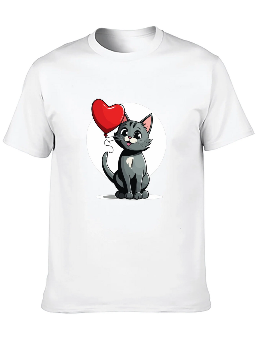 Cute Cartoon Cat with Heart Balloon T-Shirt product image 9
