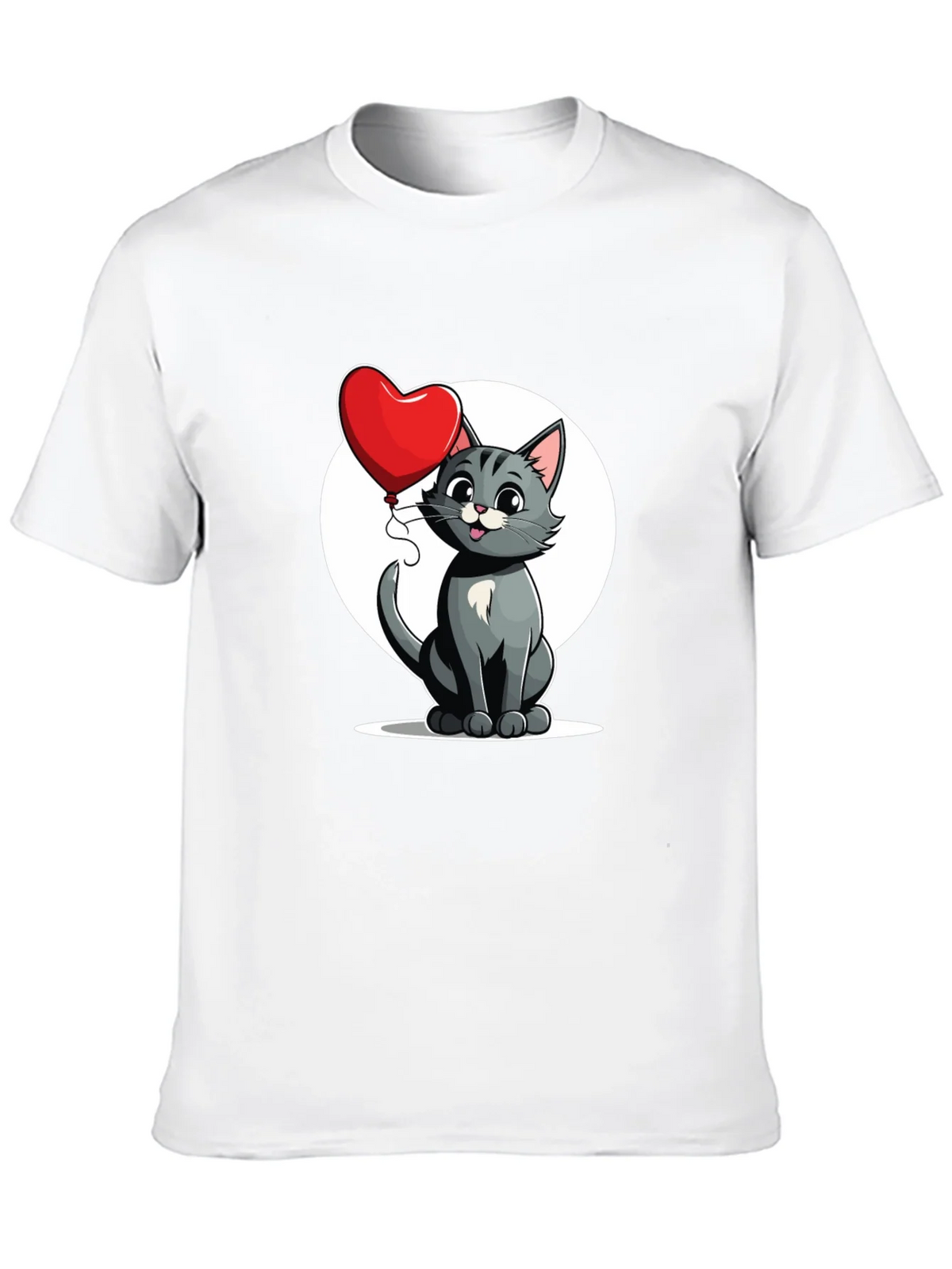Cute Cartoon Cat with Heart Balloon T-Shirt product image 9