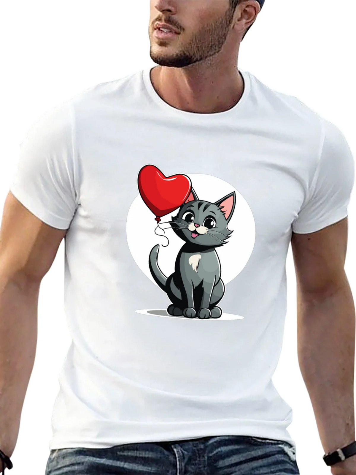 Cute Cartoon Cat with Heart Balloon T-Shirt product image 12