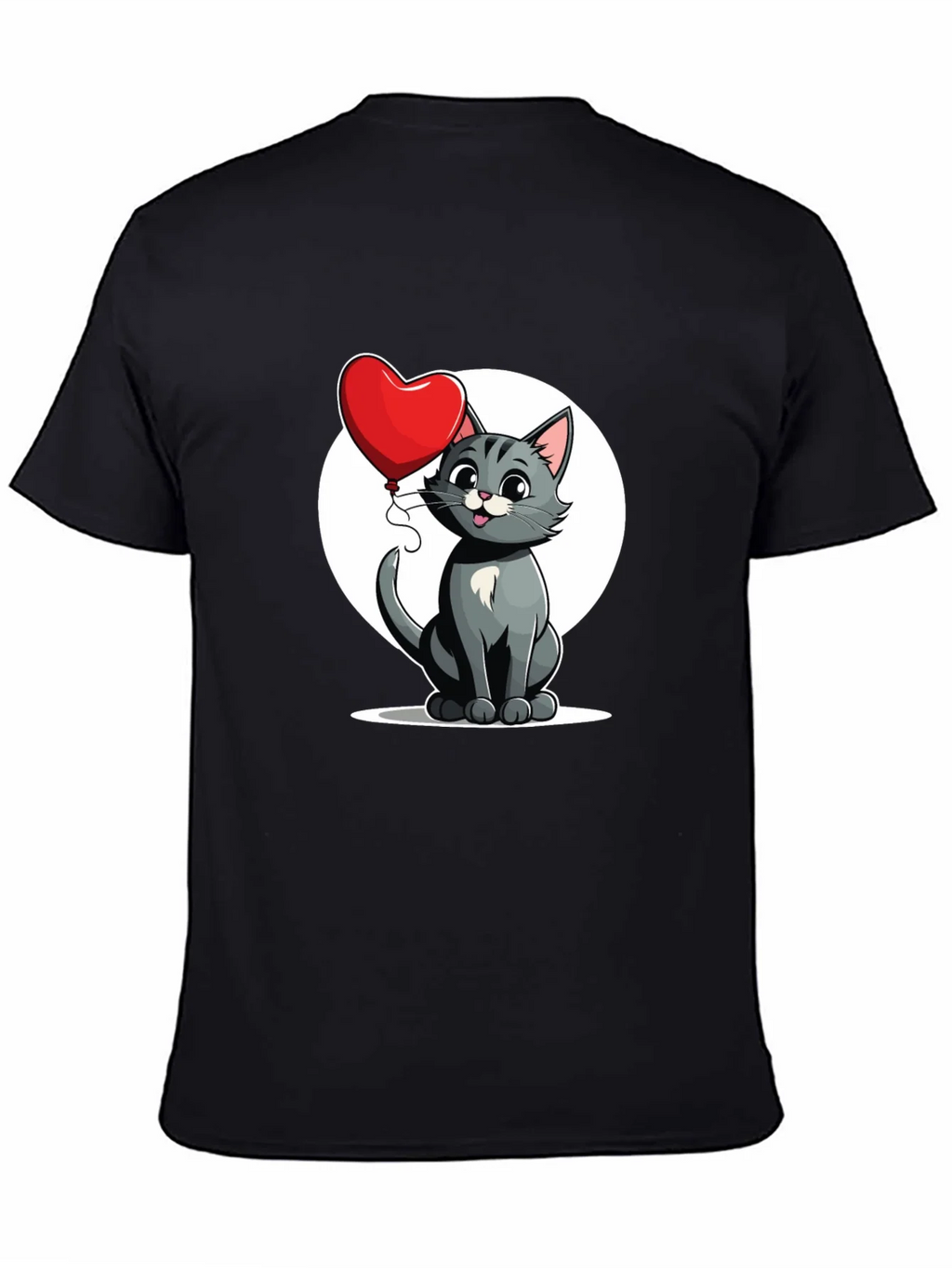 Cute Cartoon Cat with Heart Balloon T-Shirt product image 4