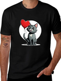 Cute Cartoon Cat with Heart Balloon T-Shirt product image 1