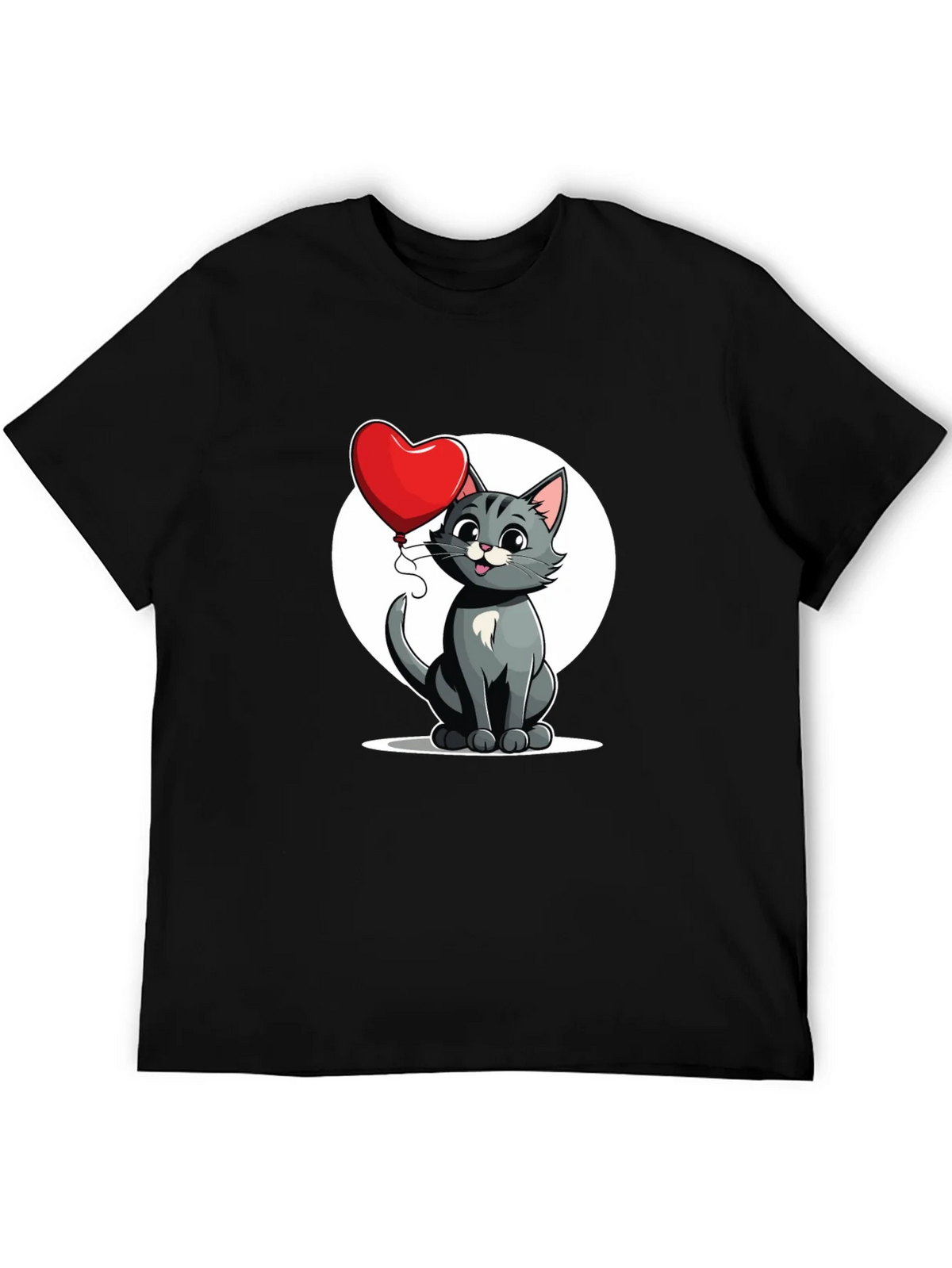 Cute Cartoon Cat with Heart Balloon T-Shirt product image 5