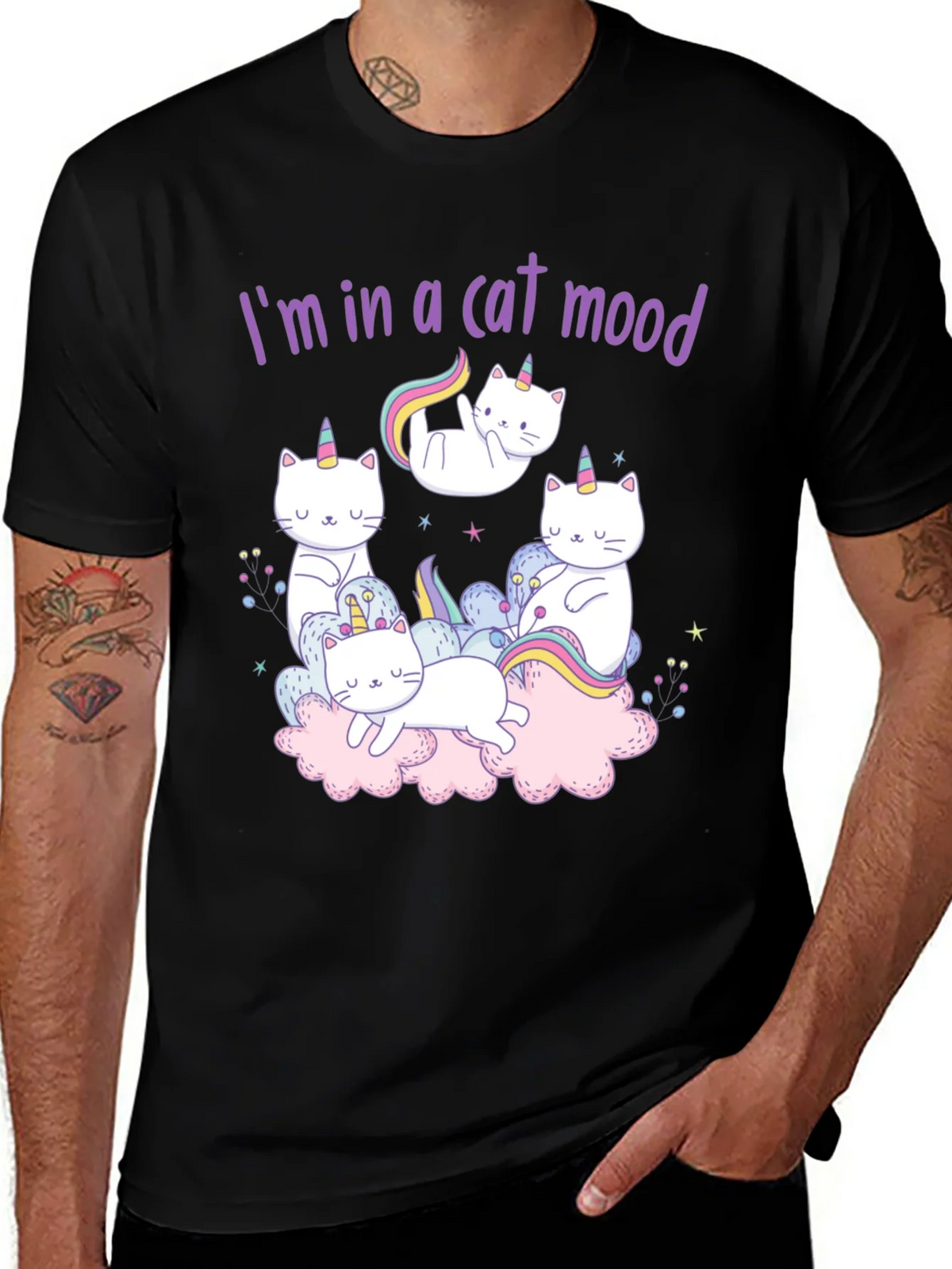 Cat Unicorn Graphic Tee - Im in a Mood Black T-Shirt product image 1