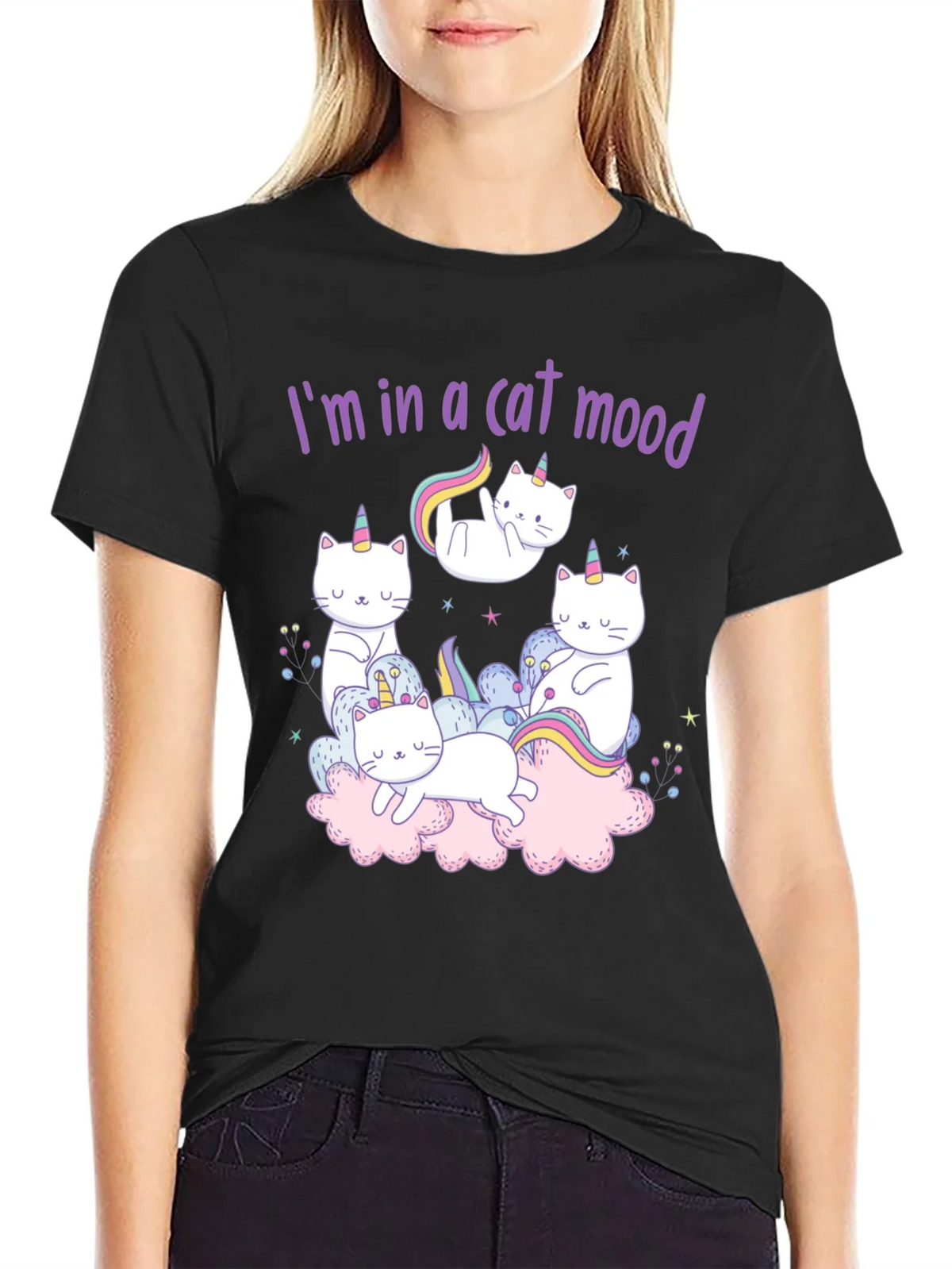 Cat Unicorn Graphic Tee - Im in a Mood Black T-Shirt product image 2