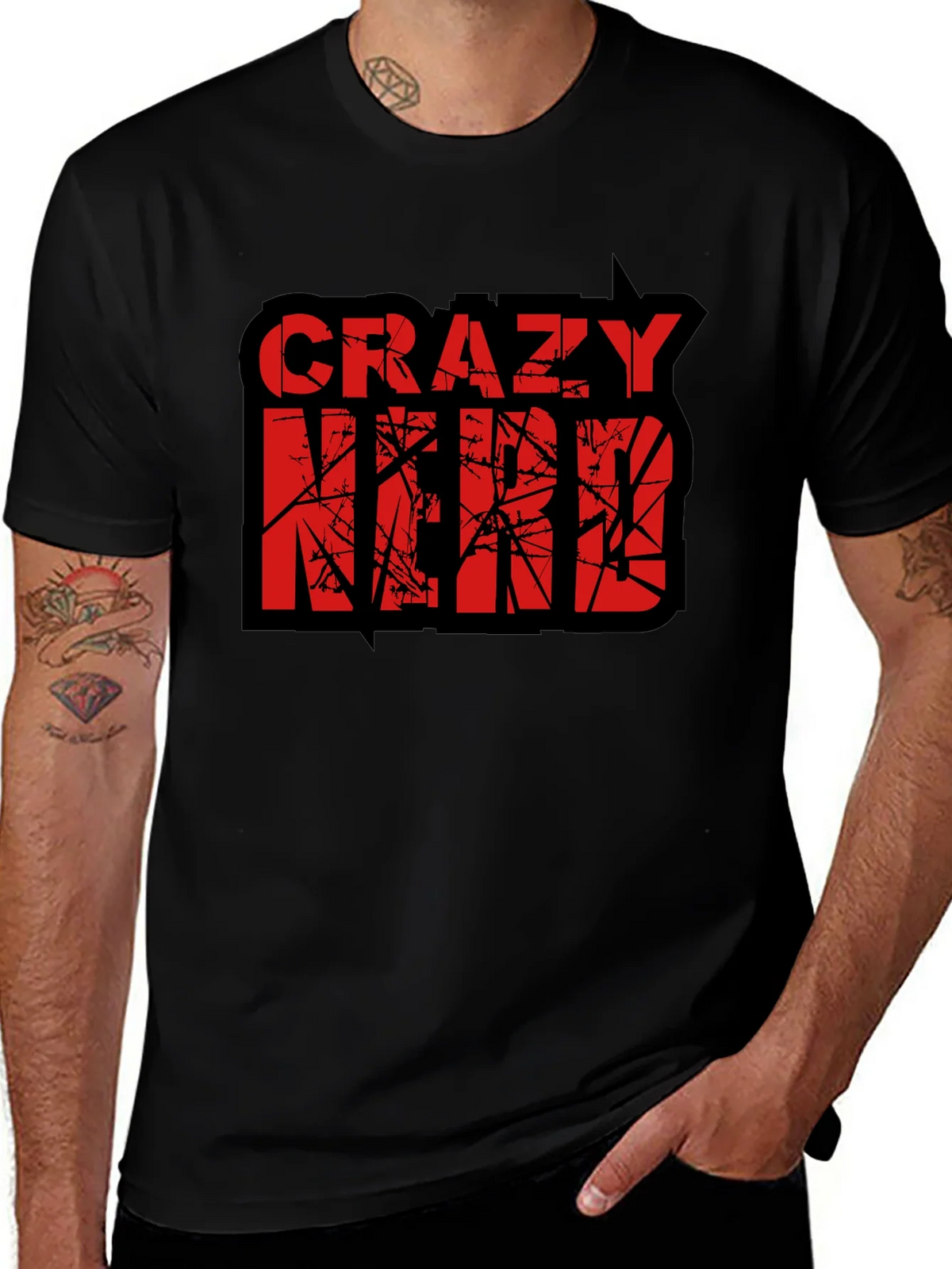 Crazy Nerd Graphic T-Shirt - Black Cotton Tee product image 1