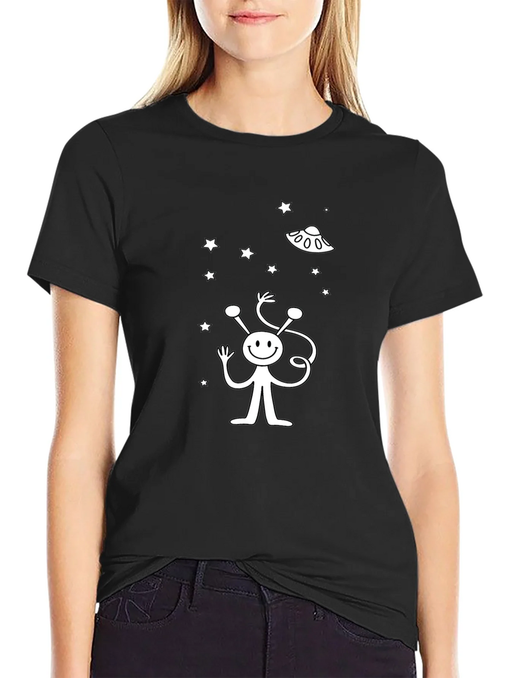 Alien UFO Graphic Black T-Shirt product image 2