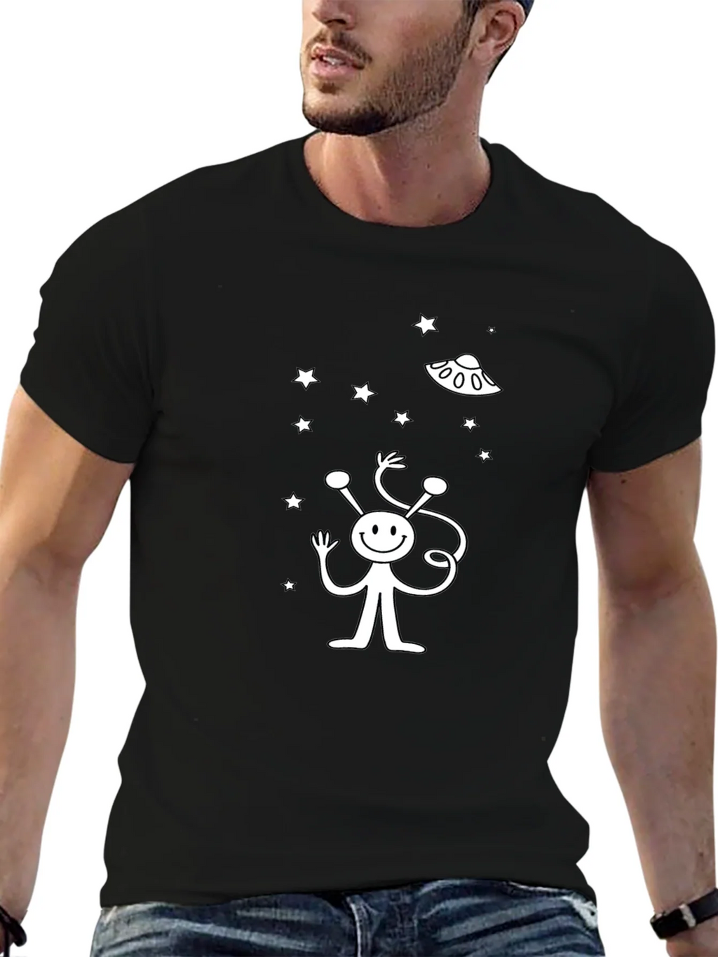 Alien UFO Graphic Black T-Shirt product image 6
