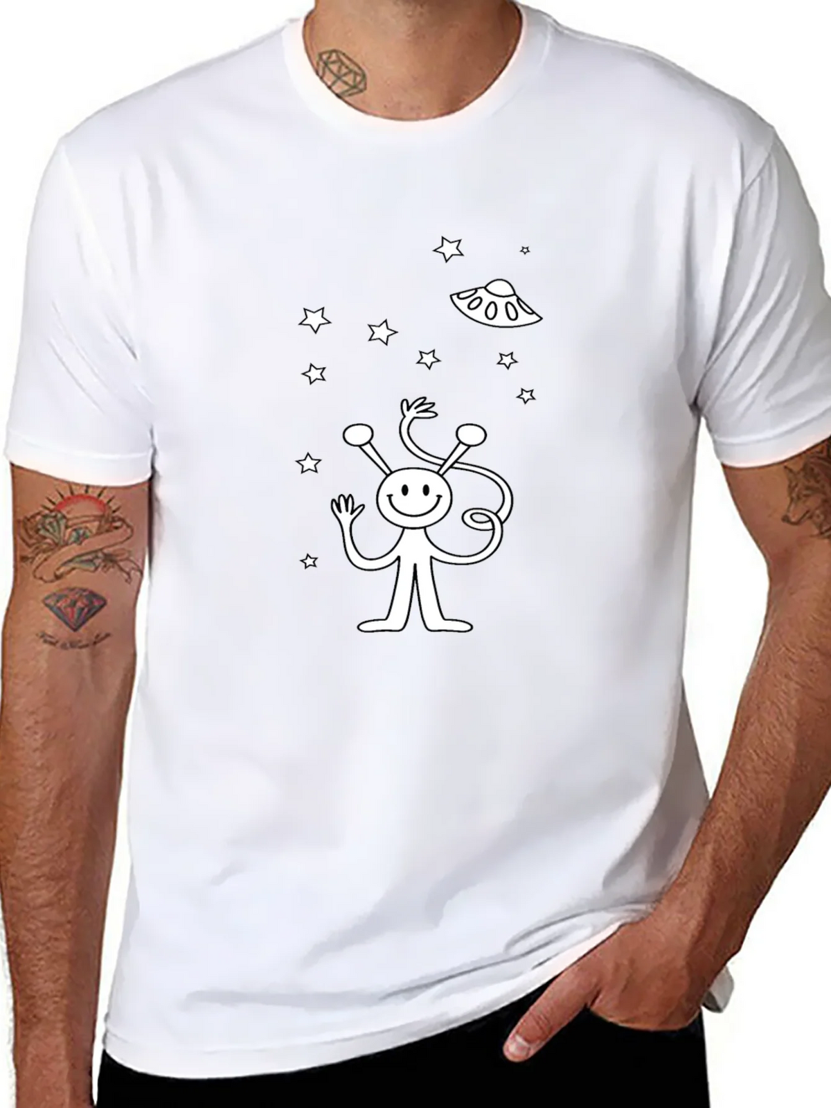 Alien UFO Graphic Black T-Shirt product image 7