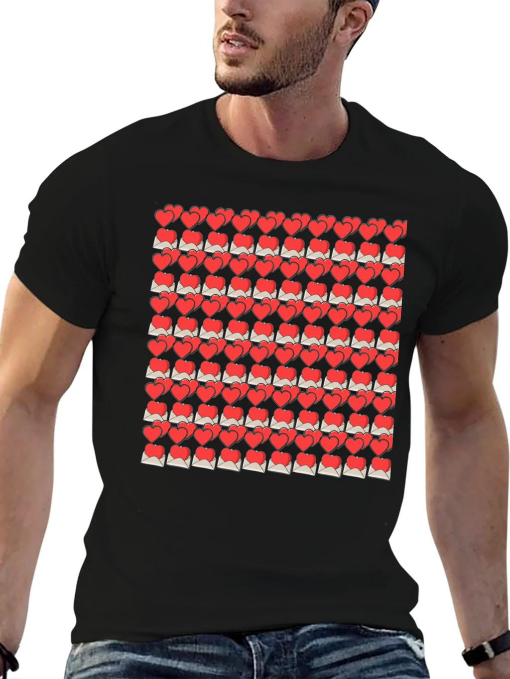 Heart Envelope Pattern Black T-Shirt product image 5
