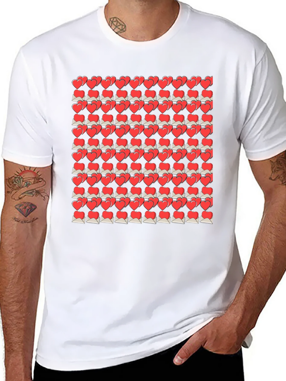 Heart Envelope Pattern Black T-Shirt product image 6