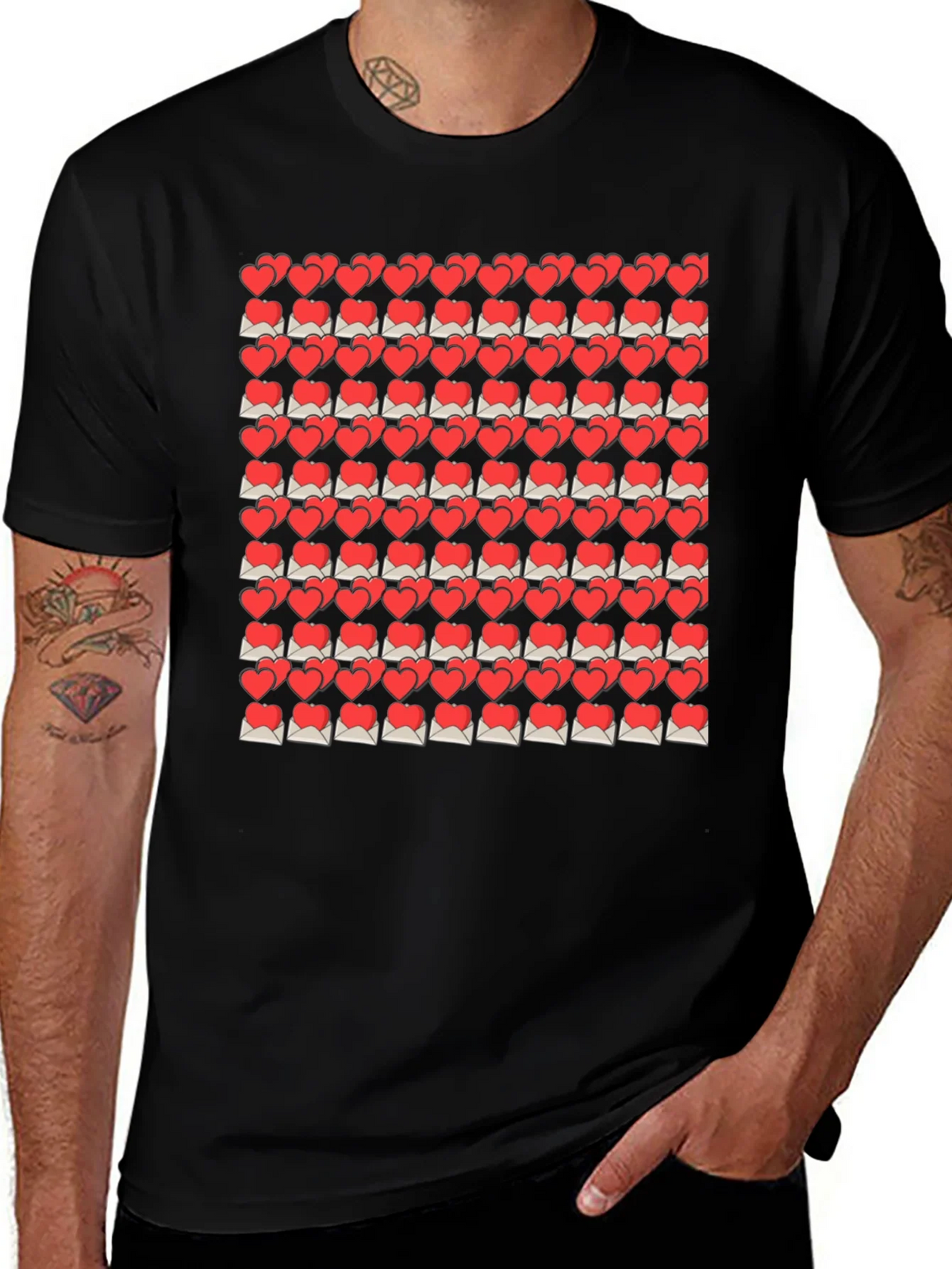 Heart Envelope Pattern Black T-Shirt product image 1