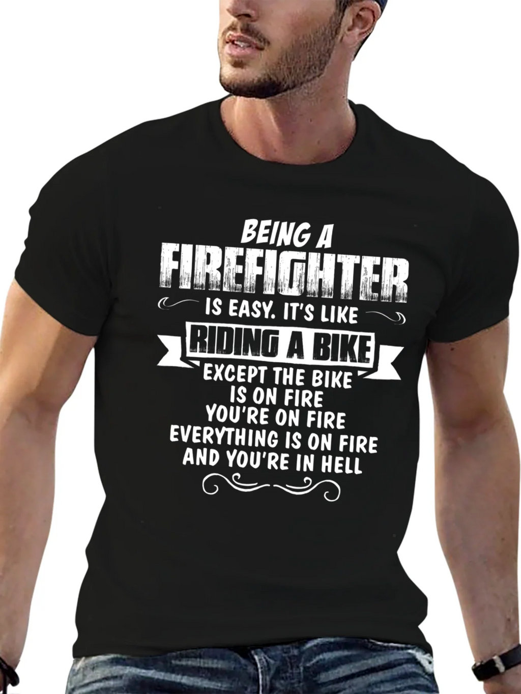 Firefighter Humor T-Shirt - Riding a Bike in Hell product image 6