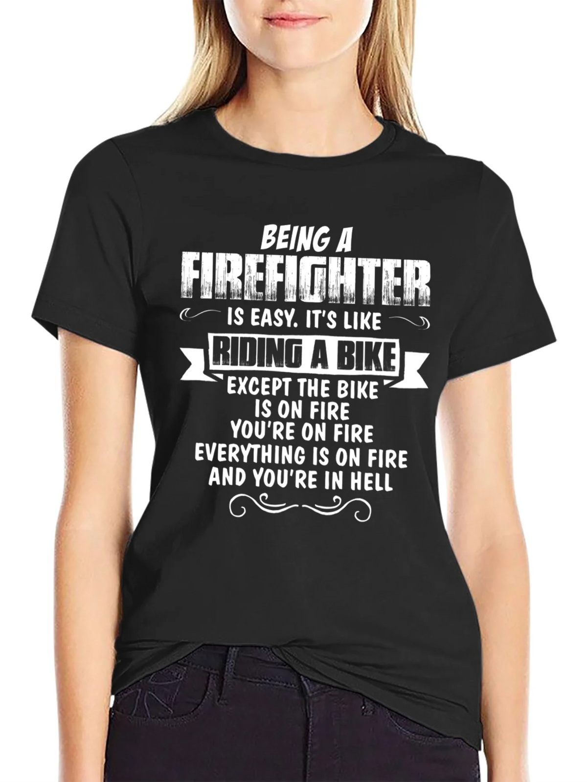 Firefighter Humor T-Shirt - Riding a Bike in Hell product image 2