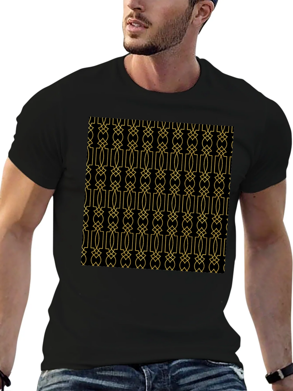 Geometric Patterned Black T-Shirt product image 6