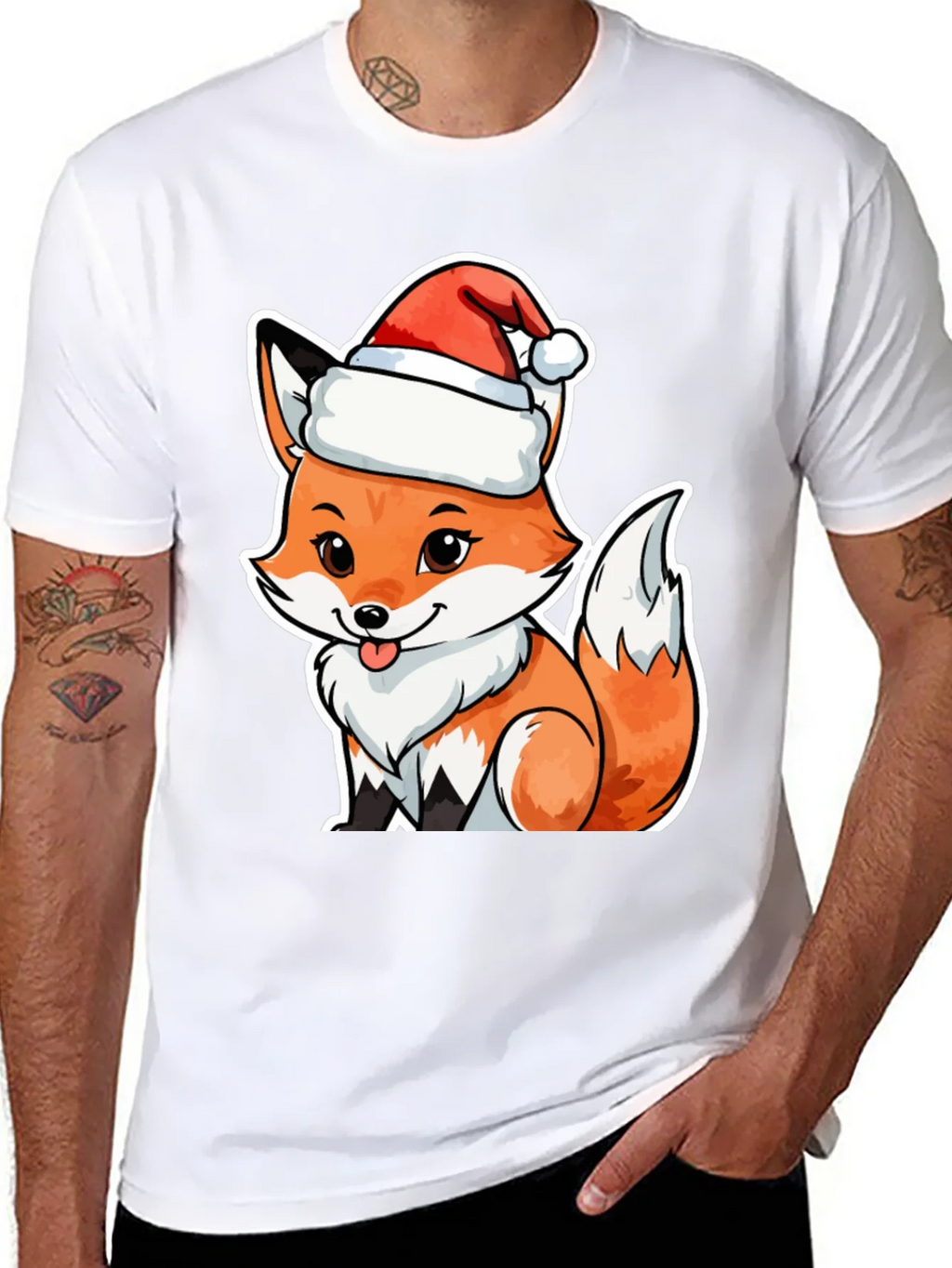 Cute Fox in Santa Hat Graphic Tee