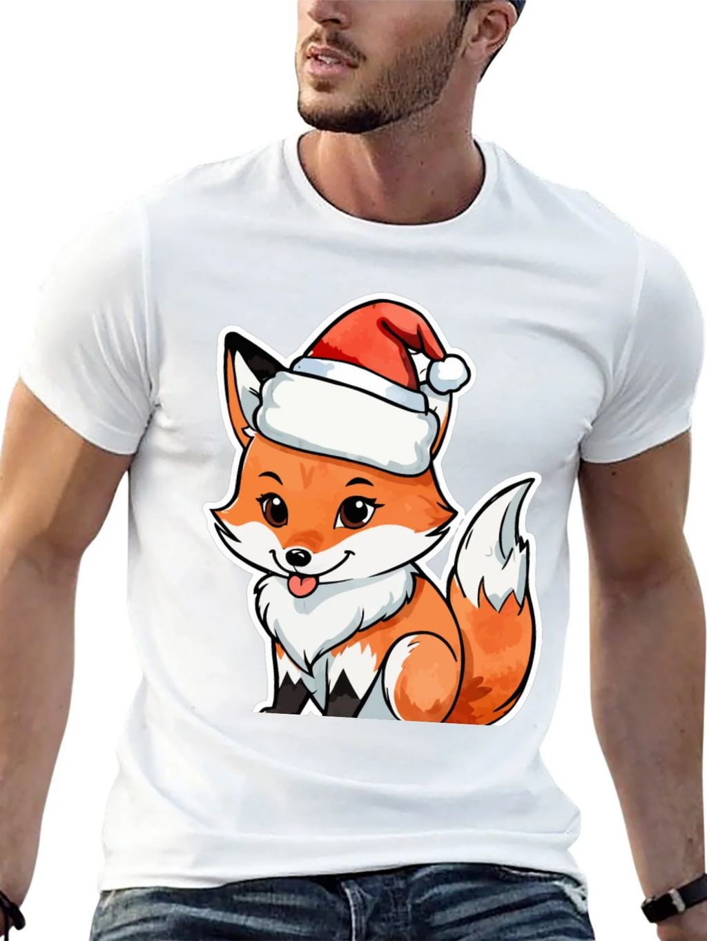 Cute Fox in Santa Hat Graphic Tee